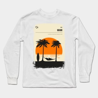 Miami Florida Summer Beach Surfing Travel Poster Long Sleeve T-Shirt